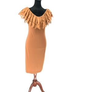 Shiki Alixa-PM Brown Eyelet Ruffle Midi Dress Cacao Italian Size 46 NEW